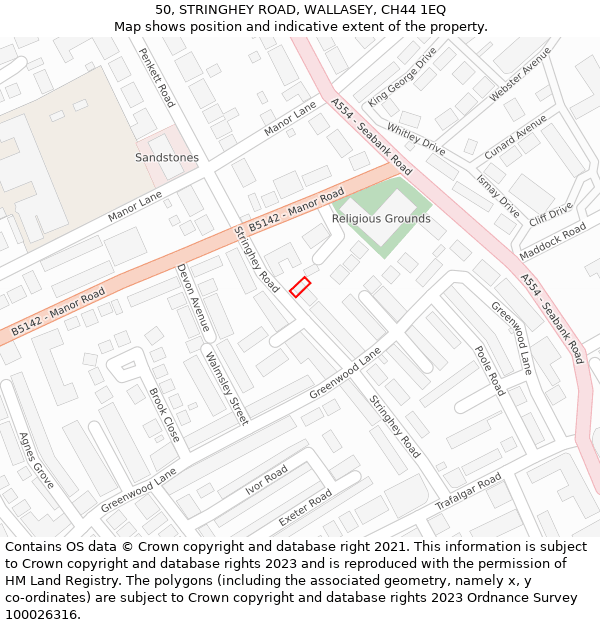 50, STRINGHEY ROAD, WALLASEY, CH44 1EQ: Location map and indicative extent of plot