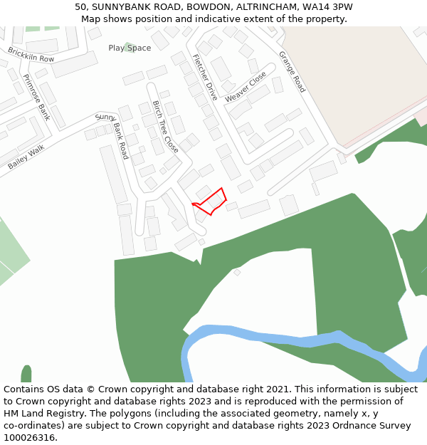 50, SUNNYBANK ROAD, BOWDON, ALTRINCHAM, WA14 3PW: Location map and indicative extent of plot