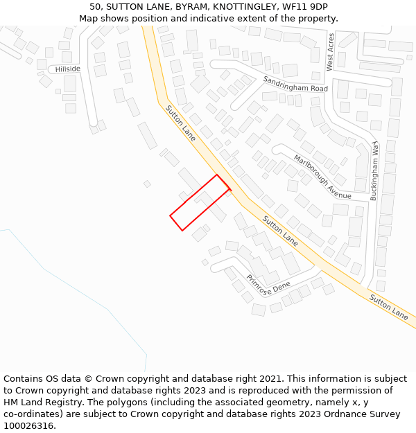 50, SUTTON LANE, BYRAM, KNOTTINGLEY, WF11 9DP: Location map and indicative extent of plot