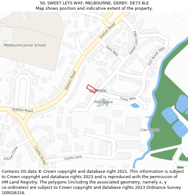 50, SWEET LEYS WAY, MELBOURNE, DERBY, DE73 8LE: Location map and indicative extent of plot