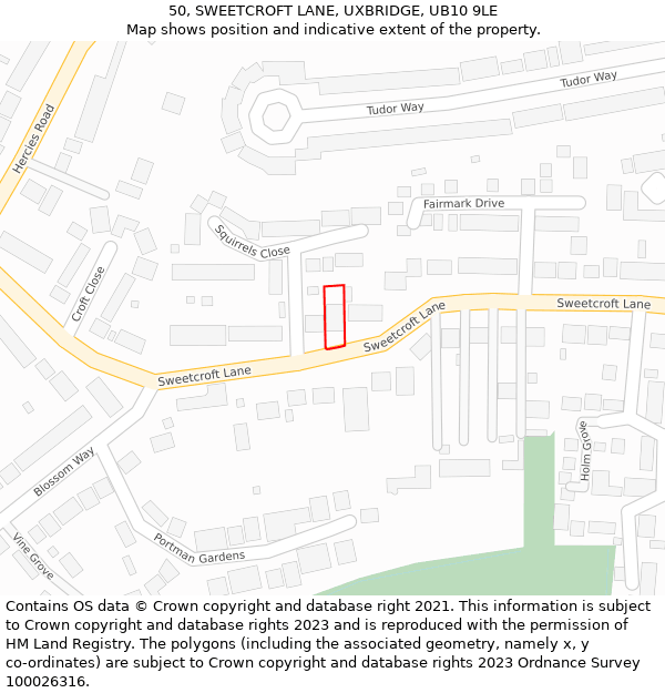 50, SWEETCROFT LANE, UXBRIDGE, UB10 9LE: Location map and indicative extent of plot