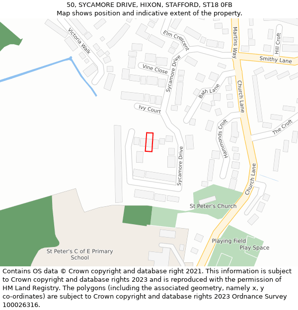 50, SYCAMORE DRIVE, HIXON, STAFFORD, ST18 0FB: Location map and indicative extent of plot