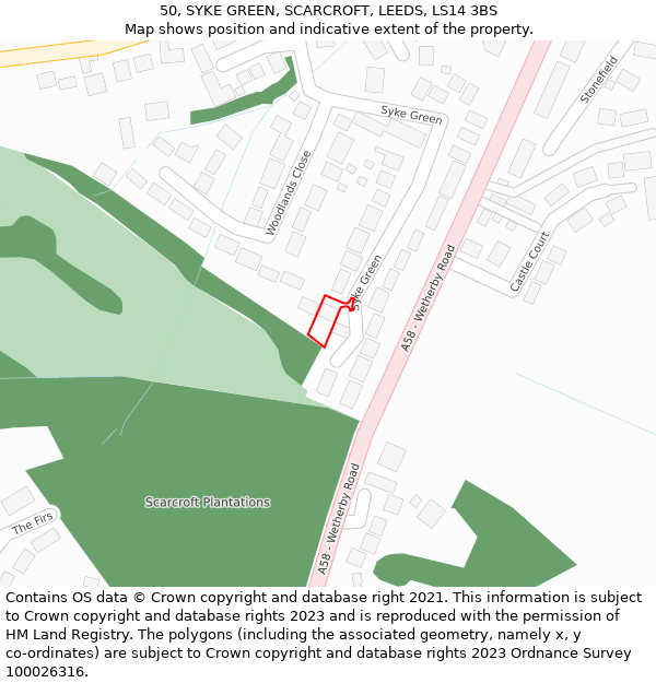 50, SYKE GREEN, SCARCROFT, LEEDS, LS14 3BS: Location map and indicative extent of plot
