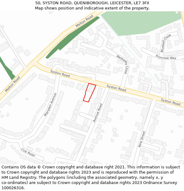 50, SYSTON ROAD, QUENIBOROUGH, LEICESTER, LE7 3FX: Location map and indicative extent of plot