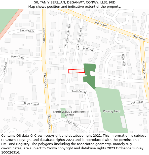 50, TAN Y BERLLAN, DEGANWY, CONWY, LL31 9RD: Location map and indicative extent of plot