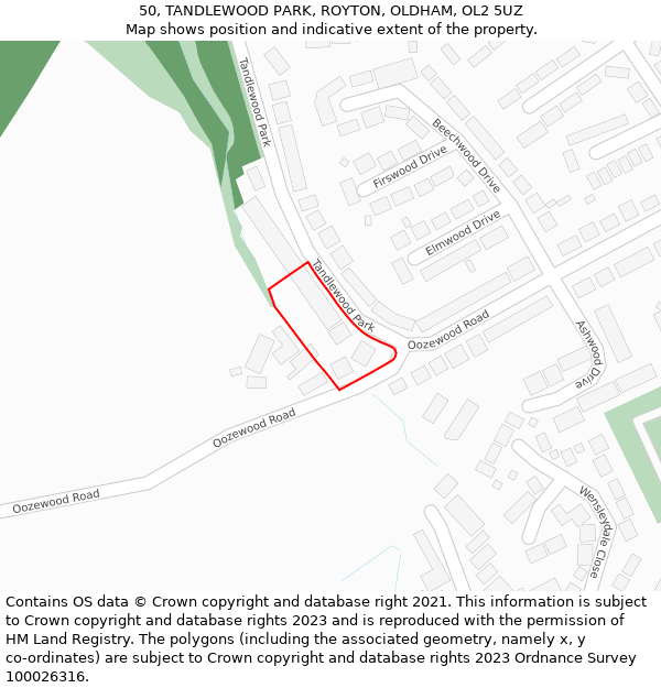 50, TANDLEWOOD PARK, ROYTON, OLDHAM, OL2 5UZ: Location map and indicative extent of plot