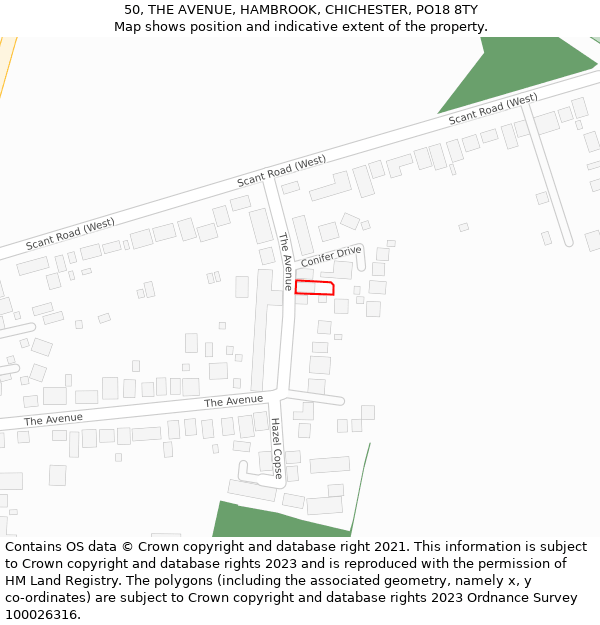 50, THE AVENUE, HAMBROOK, CHICHESTER, PO18 8TY: Location map and indicative extent of plot