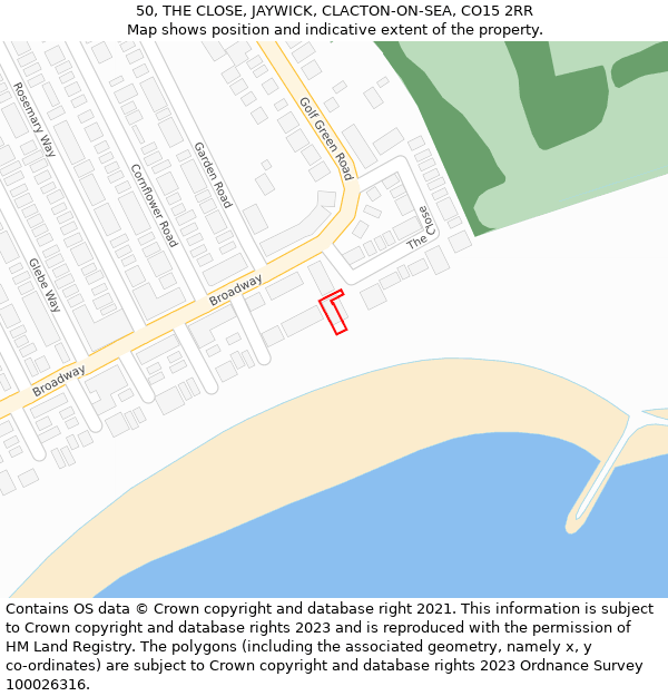 50, THE CLOSE, JAYWICK, CLACTON-ON-SEA, CO15 2RR: Location map and indicative extent of plot