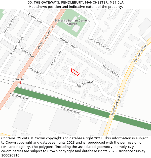 50, THE GATEWAYS, PENDLEBURY, MANCHESTER, M27 6LA: Location map and indicative extent of plot