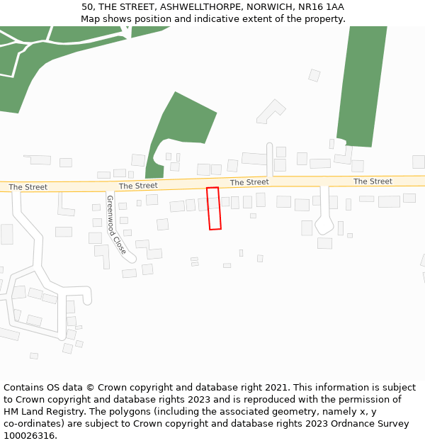 50, THE STREET, ASHWELLTHORPE, NORWICH, NR16 1AA: Location map and indicative extent of plot