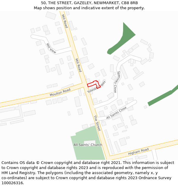 50, THE STREET, GAZELEY, NEWMARKET, CB8 8RB: Location map and indicative extent of plot