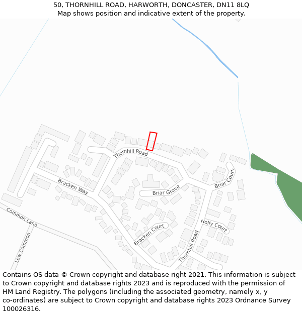 50, THORNHILL ROAD, HARWORTH, DONCASTER, DN11 8LQ: Location map and indicative extent of plot