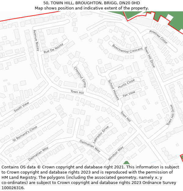 50, TOWN HILL, BROUGHTON, BRIGG, DN20 0HD: Location map and indicative extent of plot