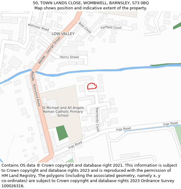 50, TOWN LANDS CLOSE, WOMBWELL, BARNSLEY, S73 0BQ: Location map and indicative extent of plot