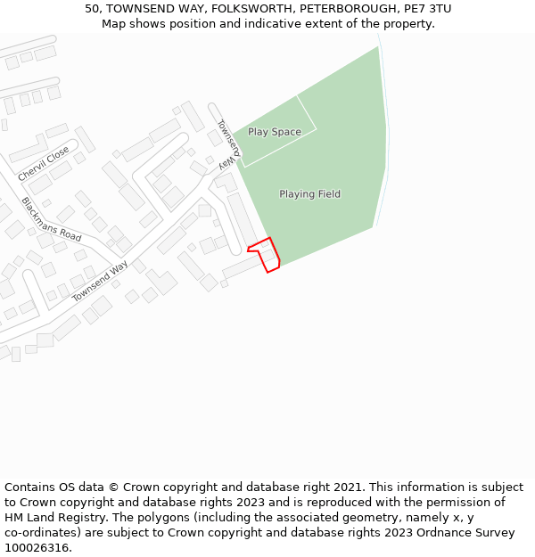 50, TOWNSEND WAY, FOLKSWORTH, PETERBOROUGH, PE7 3TU: Location map and indicative extent of plot