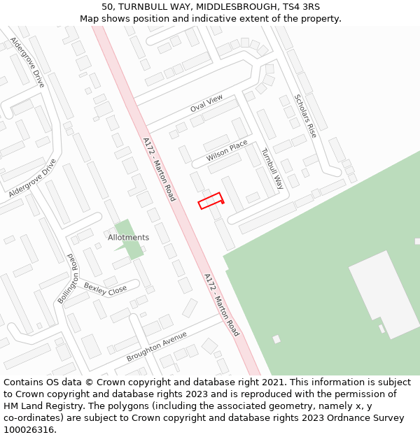 50, TURNBULL WAY, MIDDLESBROUGH, TS4 3RS: Location map and indicative extent of plot