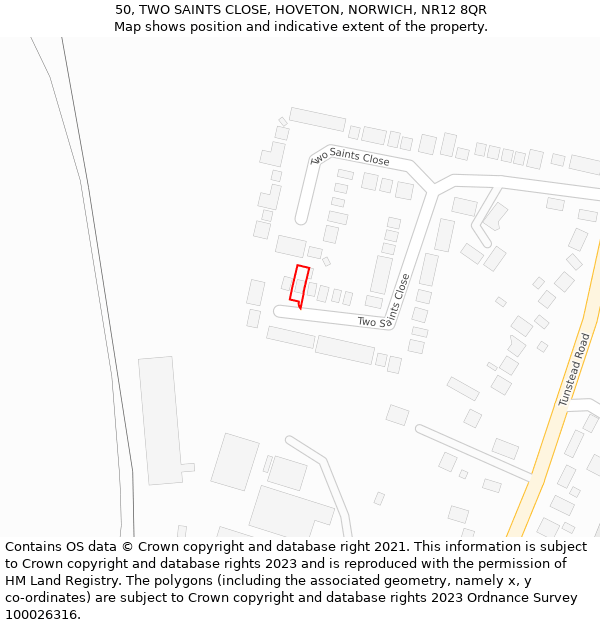 50, TWO SAINTS CLOSE, HOVETON, NORWICH, NR12 8QR: Location map and indicative extent of plot