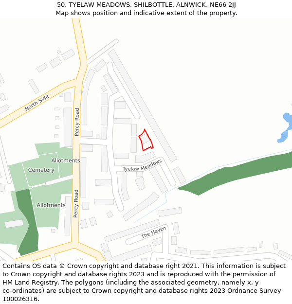 50, TYELAW MEADOWS, SHILBOTTLE, ALNWICK, NE66 2JJ: Location map and indicative extent of plot