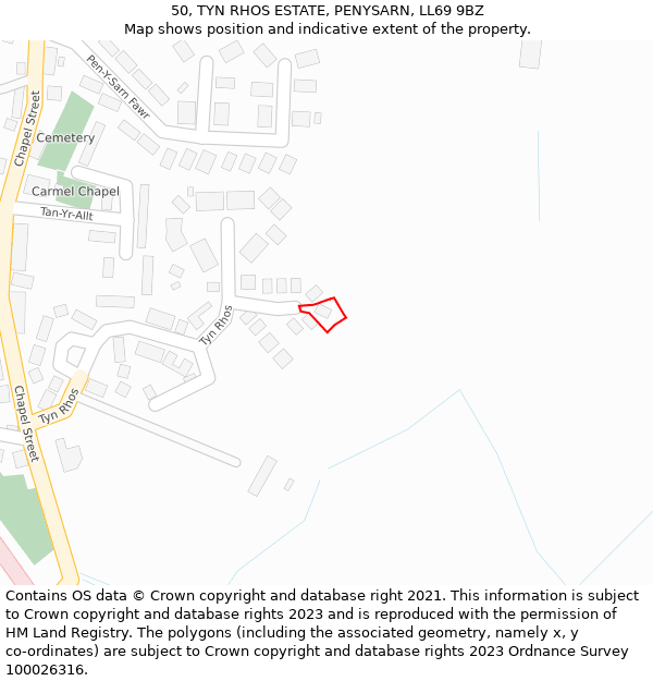 50, TYN RHOS ESTATE, PENYSARN, LL69 9BZ: Location map and indicative extent of plot