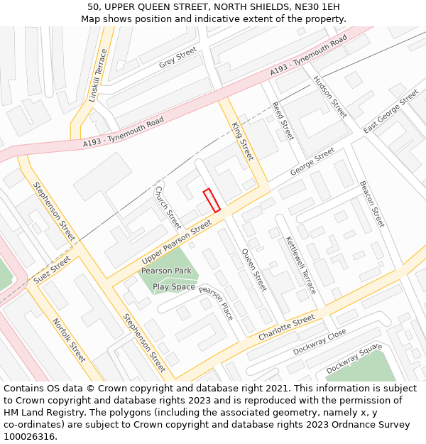 50, UPPER QUEEN STREET, NORTH SHIELDS, NE30 1EH: Location map and indicative extent of plot
