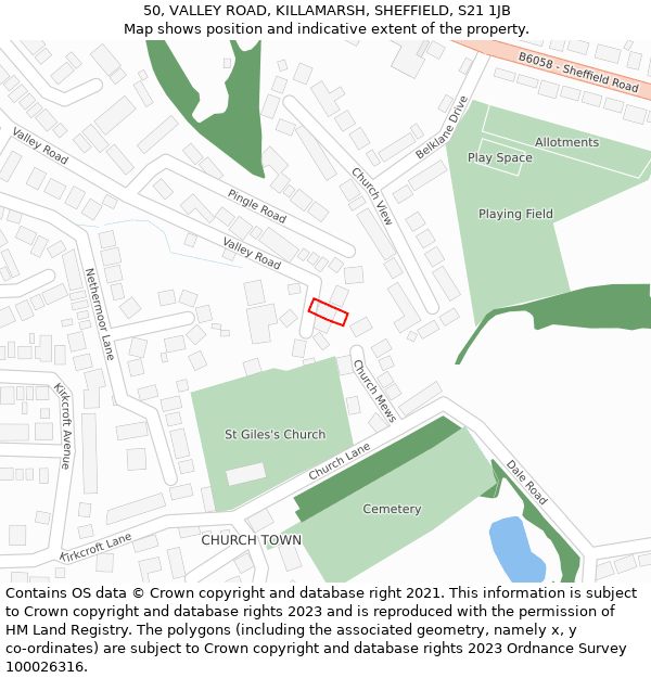 50, VALLEY ROAD, KILLAMARSH, SHEFFIELD, S21 1JB: Location map and indicative extent of plot