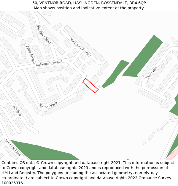 50, VENTNOR ROAD, HASLINGDEN, ROSSENDALE, BB4 6QP: Location map and indicative extent of plot