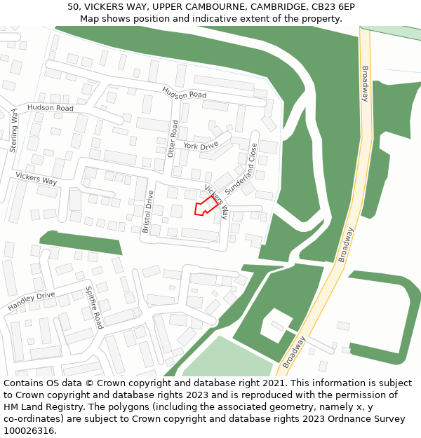 50, VICKERS WAY, UPPER CAMBOURNE, CAMBRIDGE, CB23 6EP: Location map and indicative extent of plot