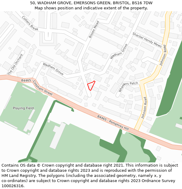 50, WADHAM GROVE, EMERSONS GREEN, BRISTOL, BS16 7DW: Location map and indicative extent of plot
