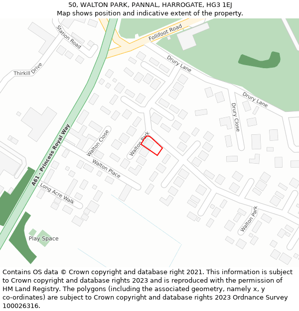 50, WALTON PARK, PANNAL, HARROGATE, HG3 1EJ: Location map and indicative extent of plot