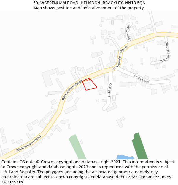 50, WAPPENHAM ROAD, HELMDON, BRACKLEY, NN13 5QA: Location map and indicative extent of plot