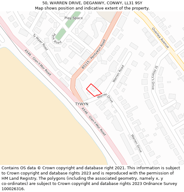 50, WARREN DRIVE, DEGANWY, CONWY, LL31 9SY: Location map and indicative extent of plot