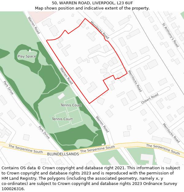 50, WARREN ROAD, LIVERPOOL, L23 6UF: Location map and indicative extent of plot