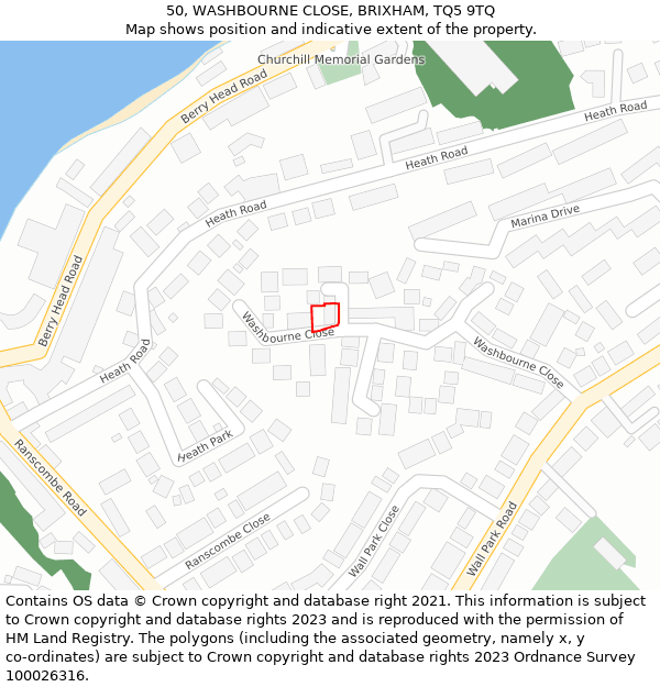50, WASHBOURNE CLOSE, BRIXHAM, TQ5 9TQ: Location map and indicative extent of plot