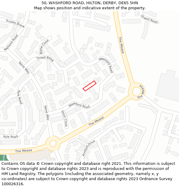 50, WASHFORD ROAD, HILTON, DERBY, DE65 5HN: Location map and indicative extent of plot