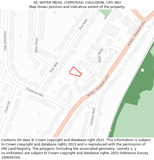 50, WATER MEAD, CHIPSTEAD, COULSDON, CR5 3NU: Location map and indicative extent of plot