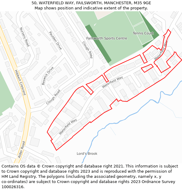 50, WATERFIELD WAY, FAILSWORTH, MANCHESTER, M35 9GE: Location map and indicative extent of plot