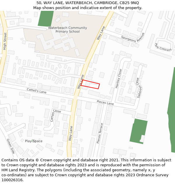 50, WAY LANE, WATERBEACH, CAMBRIDGE, CB25 9NQ: Location map and indicative extent of plot