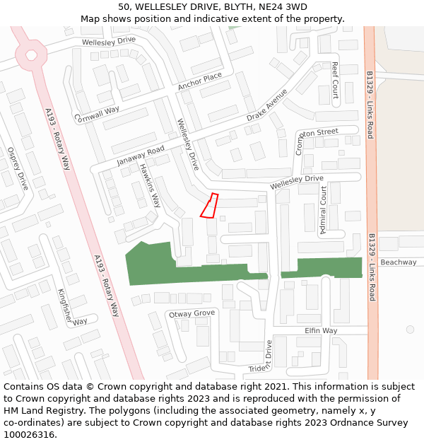 50, WELLESLEY DRIVE, BLYTH, NE24 3WD: Location map and indicative extent of plot