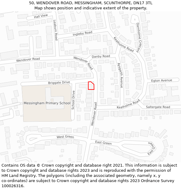 50, WENDOVER ROAD, MESSINGHAM, SCUNTHORPE, DN17 3TL: Location map and indicative extent of plot