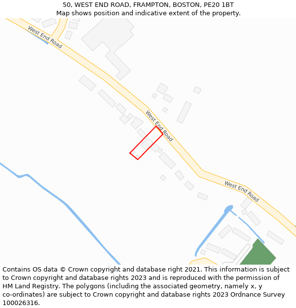 50, WEST END ROAD, FRAMPTON, BOSTON, PE20 1BT: Location map and indicative extent of plot