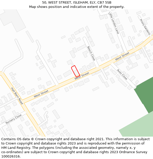 50, WEST STREET, ISLEHAM, ELY, CB7 5SB: Location map and indicative extent of plot