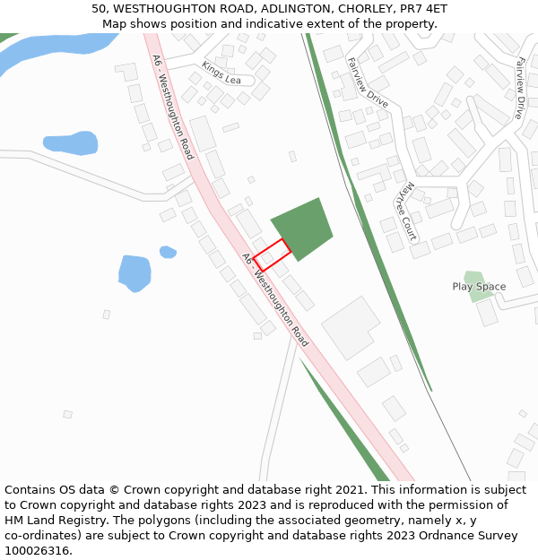 50, WESTHOUGHTON ROAD, ADLINGTON, CHORLEY, PR7 4ET: Location map and indicative extent of plot
