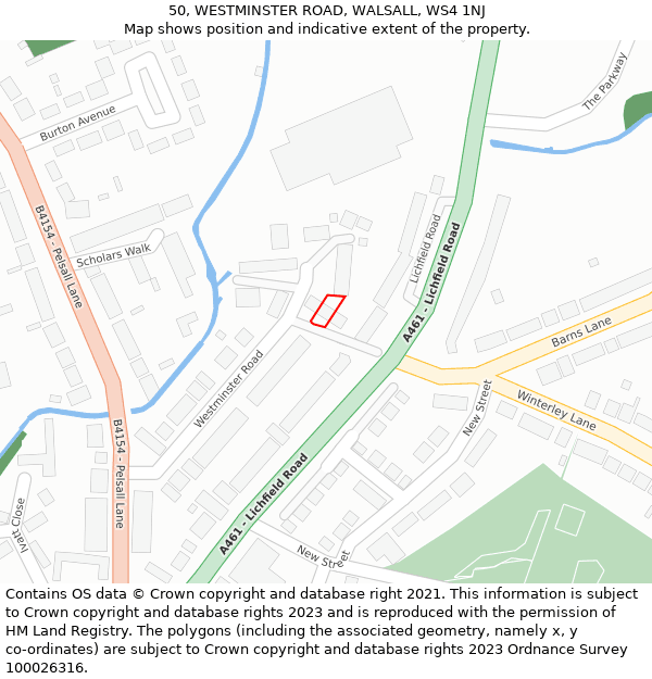 50, WESTMINSTER ROAD, WALSALL, WS4 1NJ: Location map and indicative extent of plot
