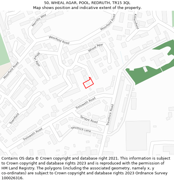 50, WHEAL AGAR, POOL, REDRUTH, TR15 3QL: Location map and indicative extent of plot