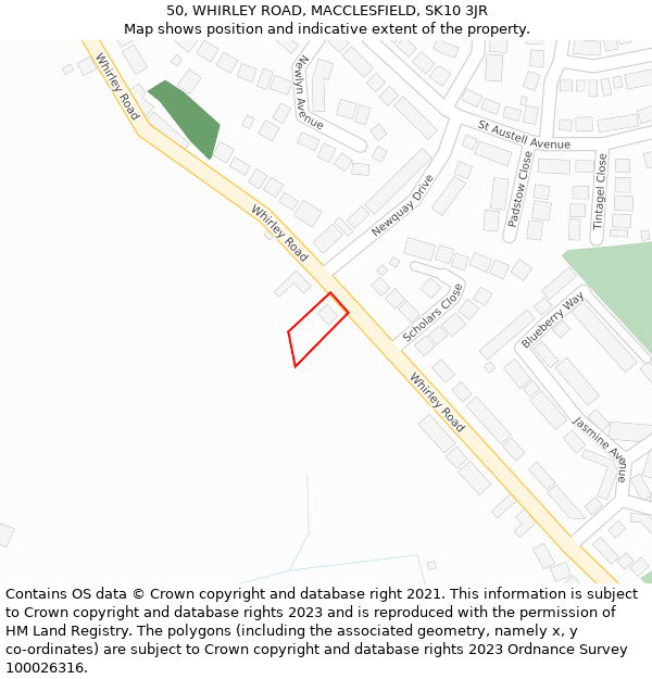 50, WHIRLEY ROAD, MACCLESFIELD, SK10 3JR: Location map and indicative extent of plot