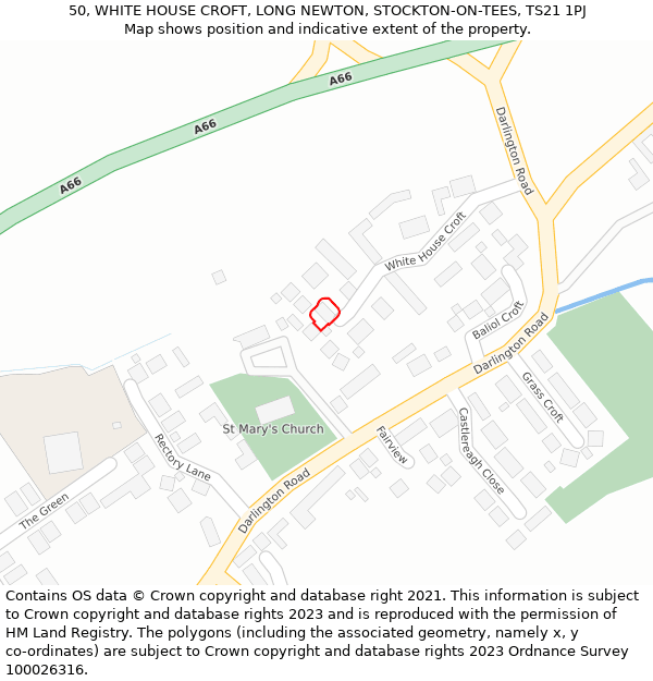 50, WHITE HOUSE CROFT, LONG NEWTON, STOCKTON-ON-TEES, TS21 1PJ: Location map and indicative extent of plot