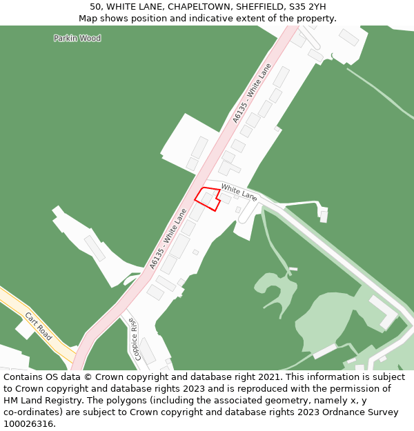 50, WHITE LANE, CHAPELTOWN, SHEFFIELD, S35 2YH: Location map and indicative extent of plot