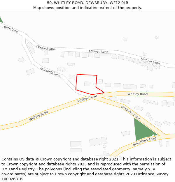 50, WHITLEY ROAD, DEWSBURY, WF12 0LR: Location map and indicative extent of plot