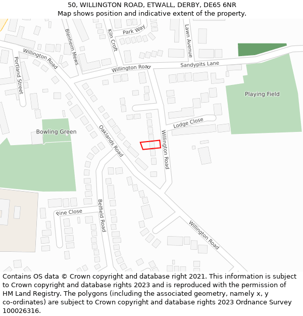 50, WILLINGTON ROAD, ETWALL, DERBY, DE65 6NR: Location map and indicative extent of plot