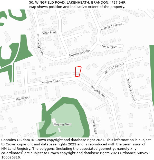 50, WINGFIELD ROAD, LAKENHEATH, BRANDON, IP27 9HR: Location map and indicative extent of plot